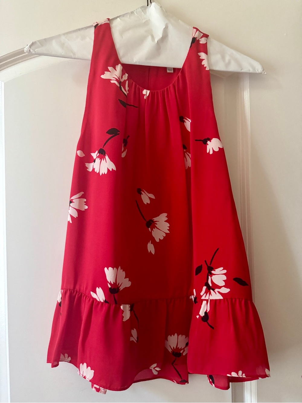 Joie Red Floral Ruffled Hem Sleeveless Blouse